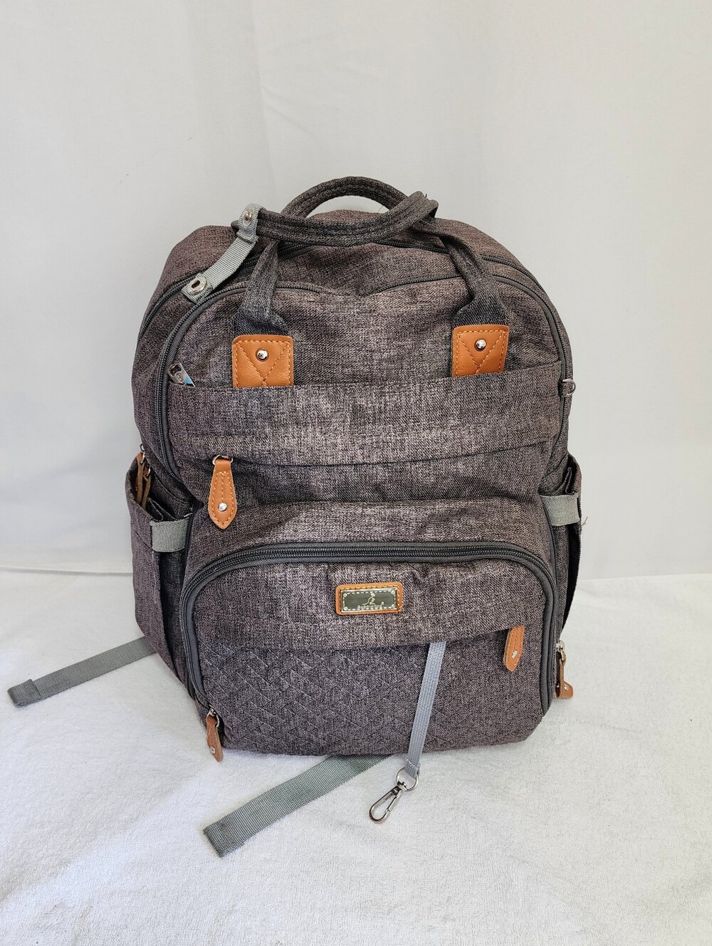 BabbleRoo Gray Diaper Bag Backpack Multi Pocket Travel Baby Bag Organizer